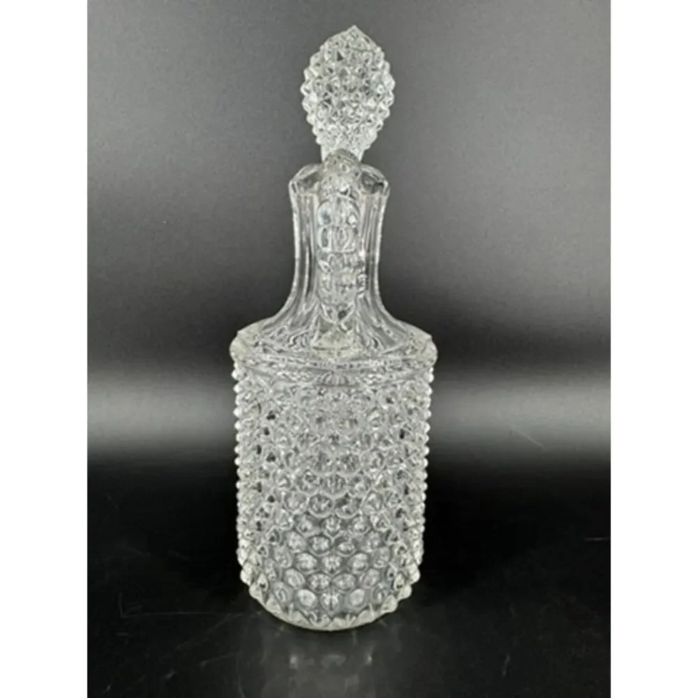 EAPG Hobnail Bullseye Glass Decanter Cruet w/ Original Pinecone Finial Stopper